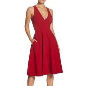 Dress The Population Catalina Red Sleeveless Fit & Flare Dress With Pockets